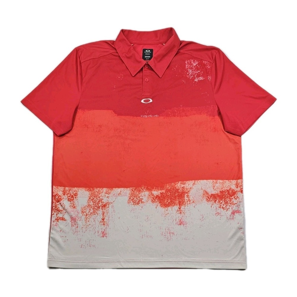 Oakley Performance Golf Regular Fit Red Orange White Colorblock Splatter Mens XL
